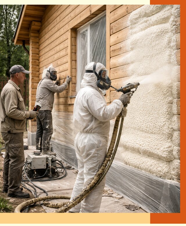 Утепление дома из бруса ППУ в Североморске от 4118 руб/м2 под ключ | ТепломастерСвм