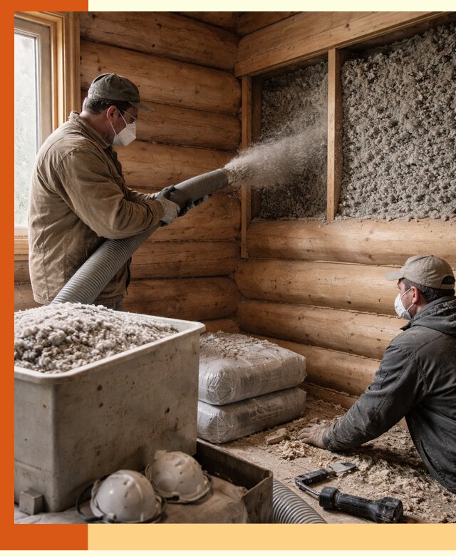 Утепление дома из бруса эковатой в Североморске