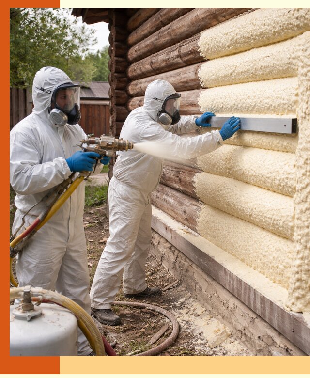 Утепление бревенчатого дома ППУ в Североморске эффективной изоляцией