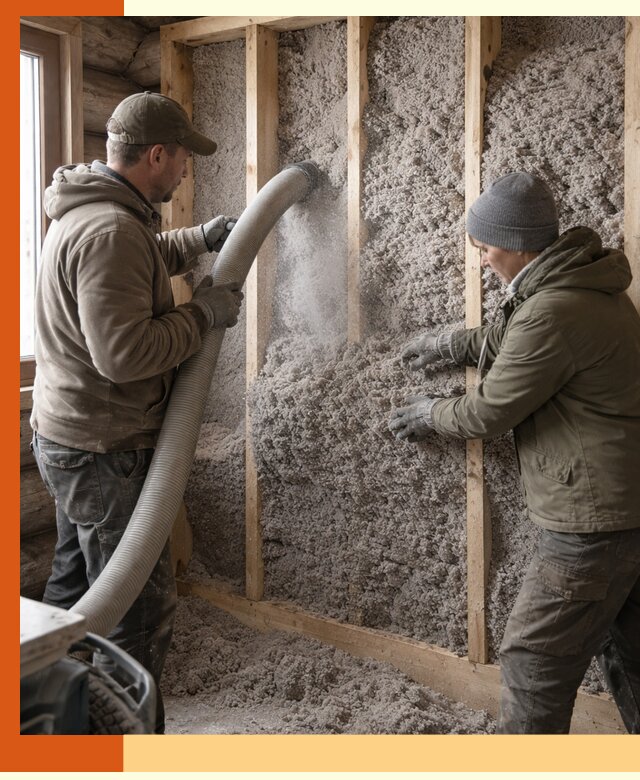 Утепление бревенчатого дома эковатой в Североморске