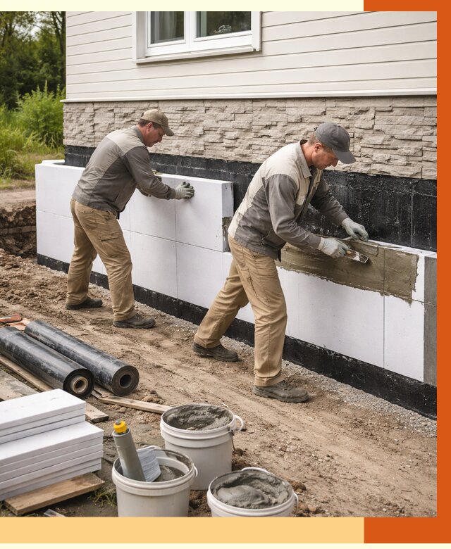 Утепление фундамента снаружи в Североморске от 4493 руб. за м² | ТепломастерСвм