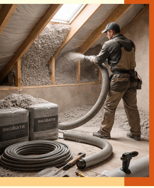 Утепление мансарды эковатой в Североморске от 2353 руб/м2 — монтаж, задувка, цена | ТепломастерСвм