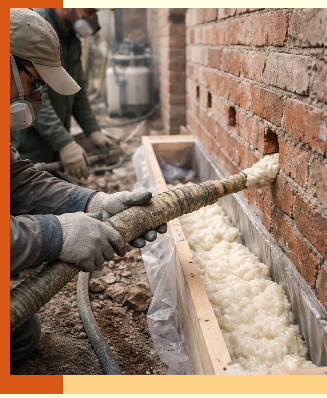 Заливка ППУ в пустоты кирпичной стены в Североморске