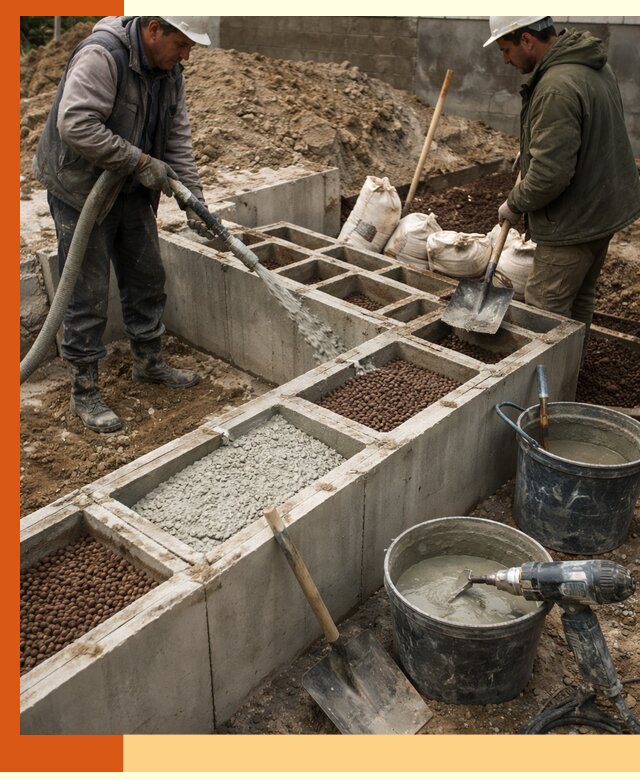 Заполнение полостей фундамента в Североморске герметичным утеплением и повышением прочности