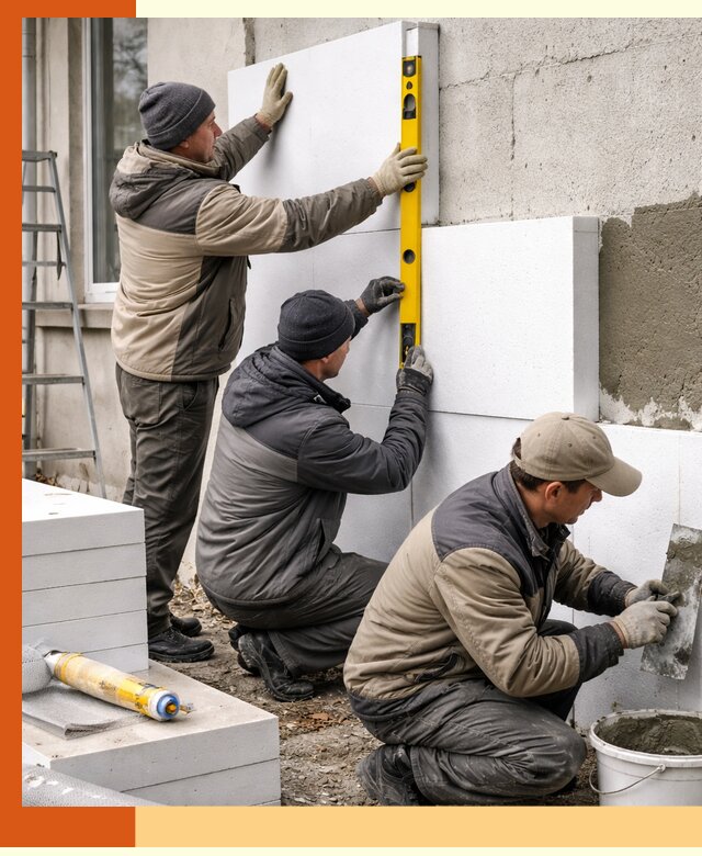 Утепление пенопластом наружных стен и фасадов в Североморске