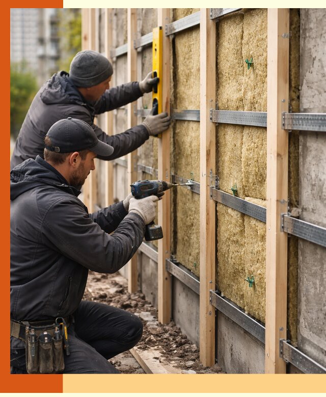 Монтаж обрешетки под утепление зданий и квартир в Североморске